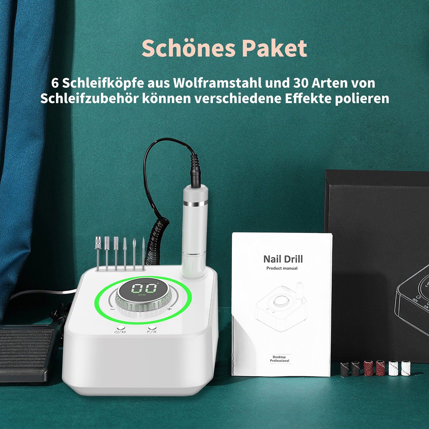 Yaviel Maniküre-Pediküre-Set Elektrische Nagelfeile Nagelfräser Fräser für Gelnägel Maniküre set, Fräsmaschine Fußpflegegeräte Nägel Nail Drill Machine Nagelmaschine