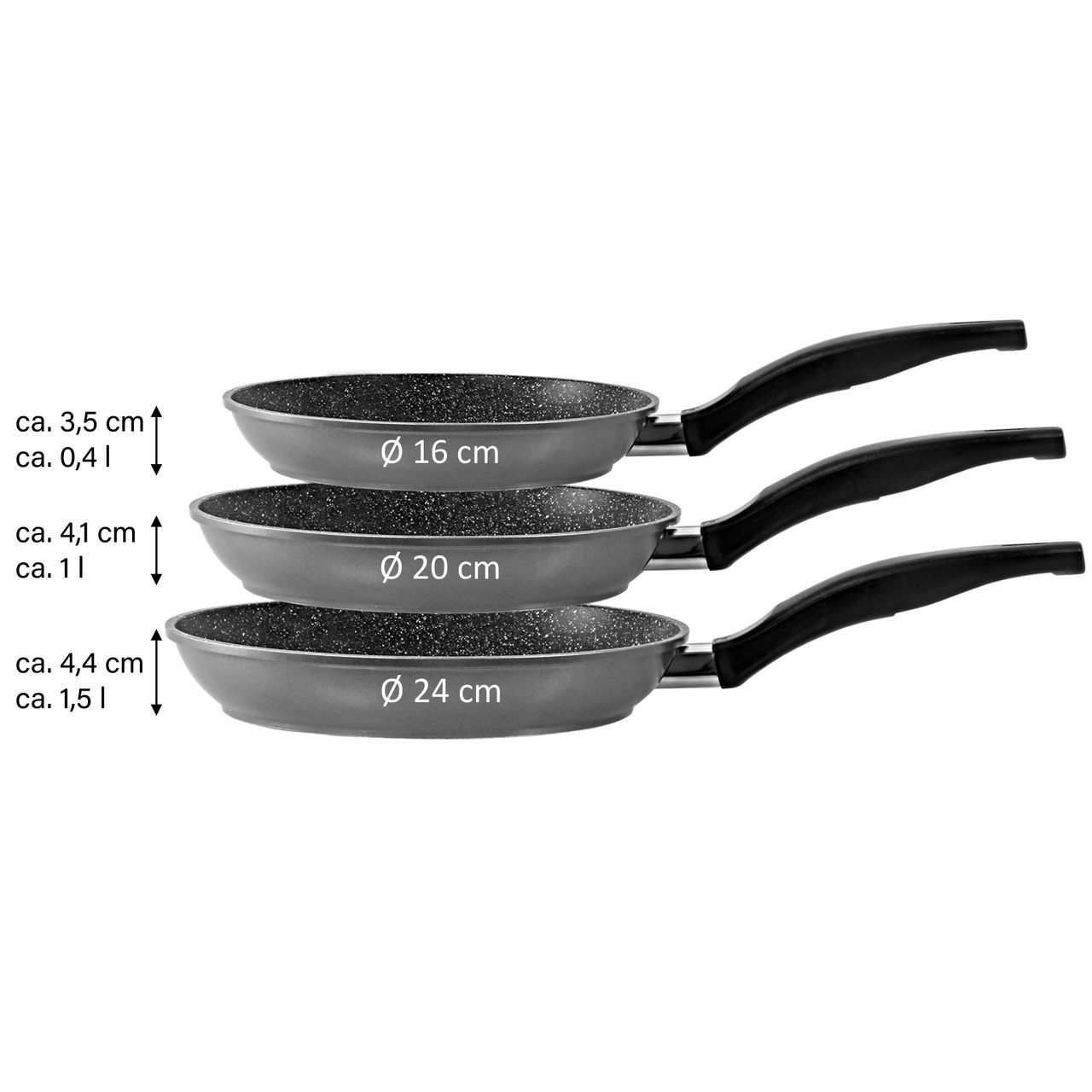 STONELINE® Pfannen-Set, 3-teilig, 16/20/24 cm