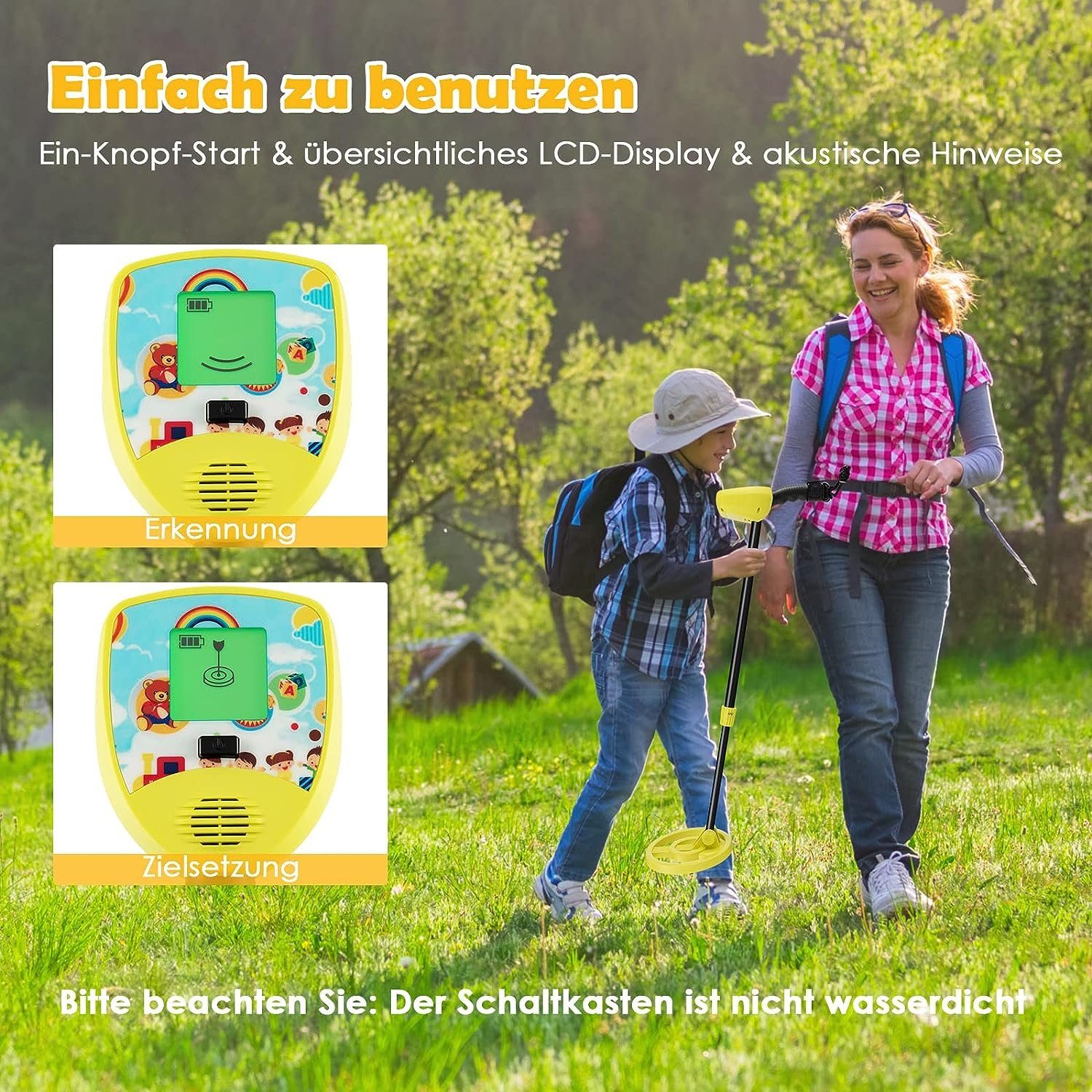 KOMFOTTEU Metalldetektor für Kinder, mit verstellbarem Stiel (64-84 cm)