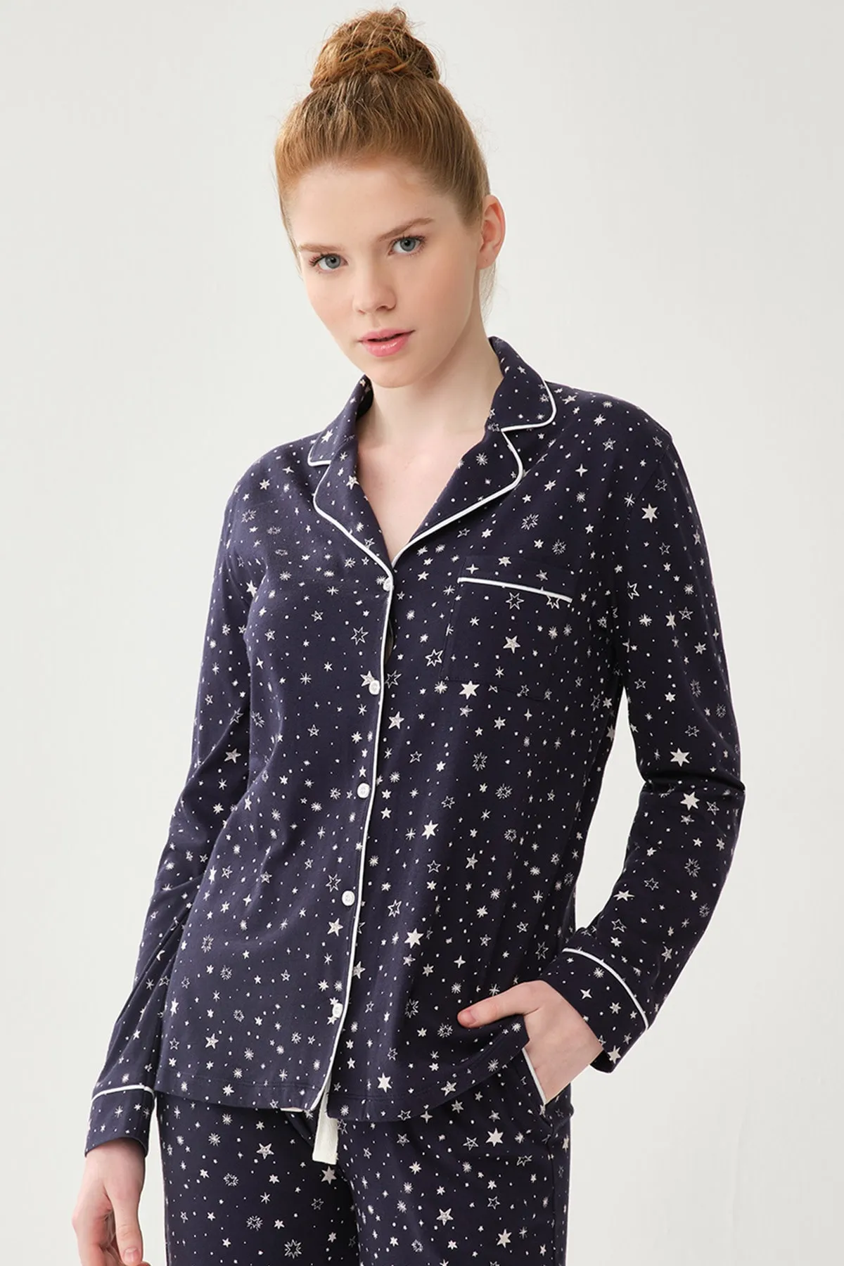 Dagi  Marineblaues Pyjama-Oberteil