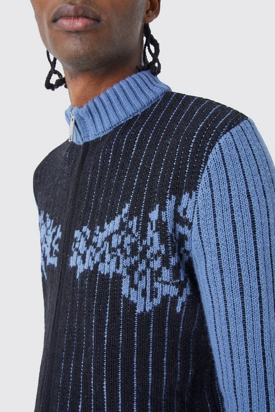 Zweifarbiger gerippter Muscle-Fit Pullover