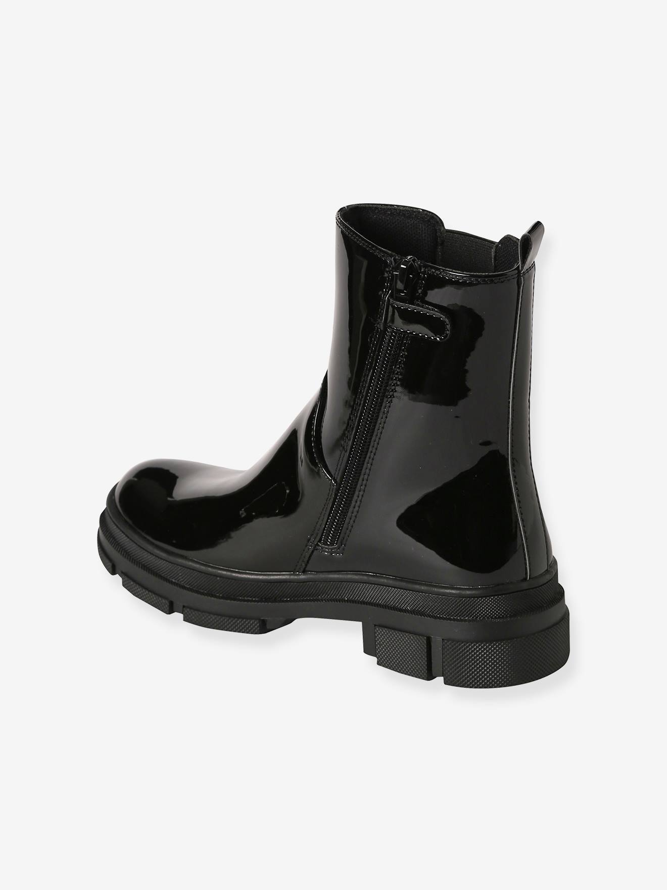 Boots vernies zippées et élastiquées junior noir