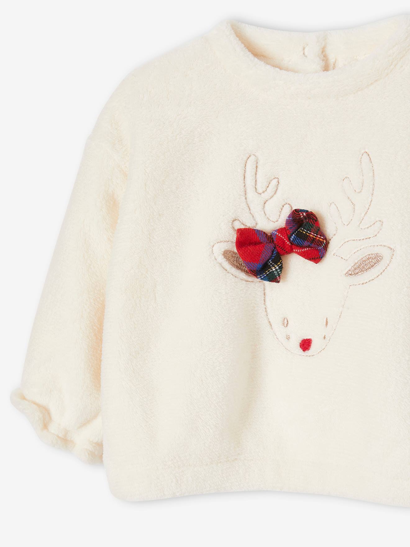 Sweat renne bébé en fausse fourrure écru