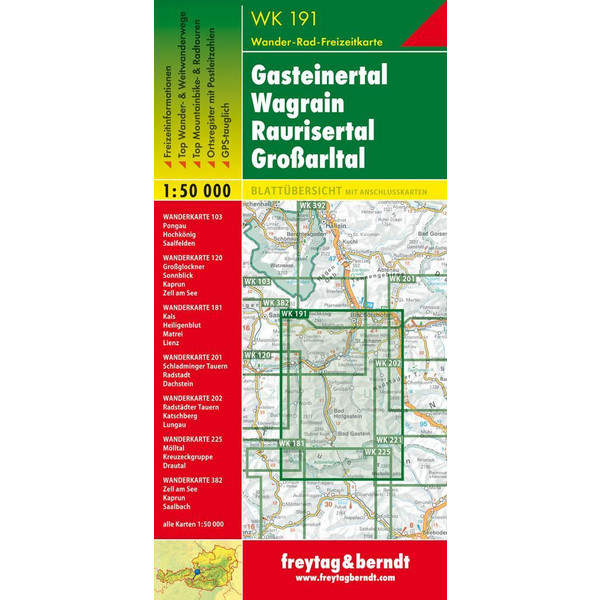 Gasteiner Tal, Wagrain, Raurisertal, Grossarltal  1 : 50 000. WK 191 - Wanderkarte