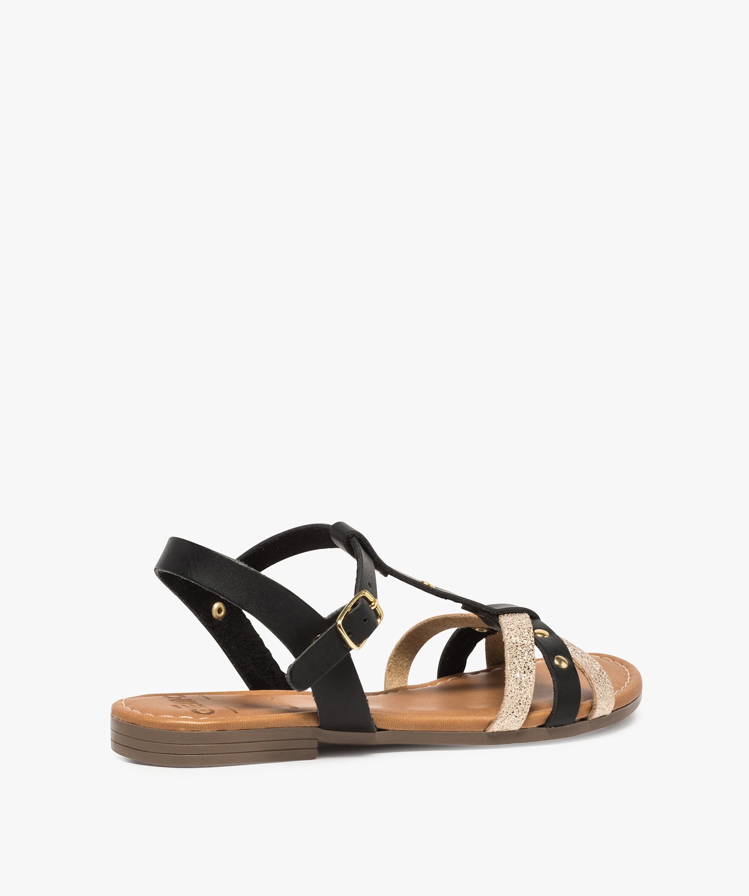 Sandales fille à brides bicolores et clous métalliques noir | GEMO