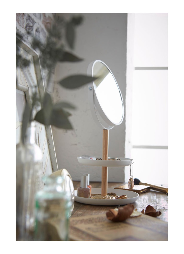 Miroir de maquillage Yamazaki Tosca avec étagères de rangement, grossissement x3, 33 x 16 cm