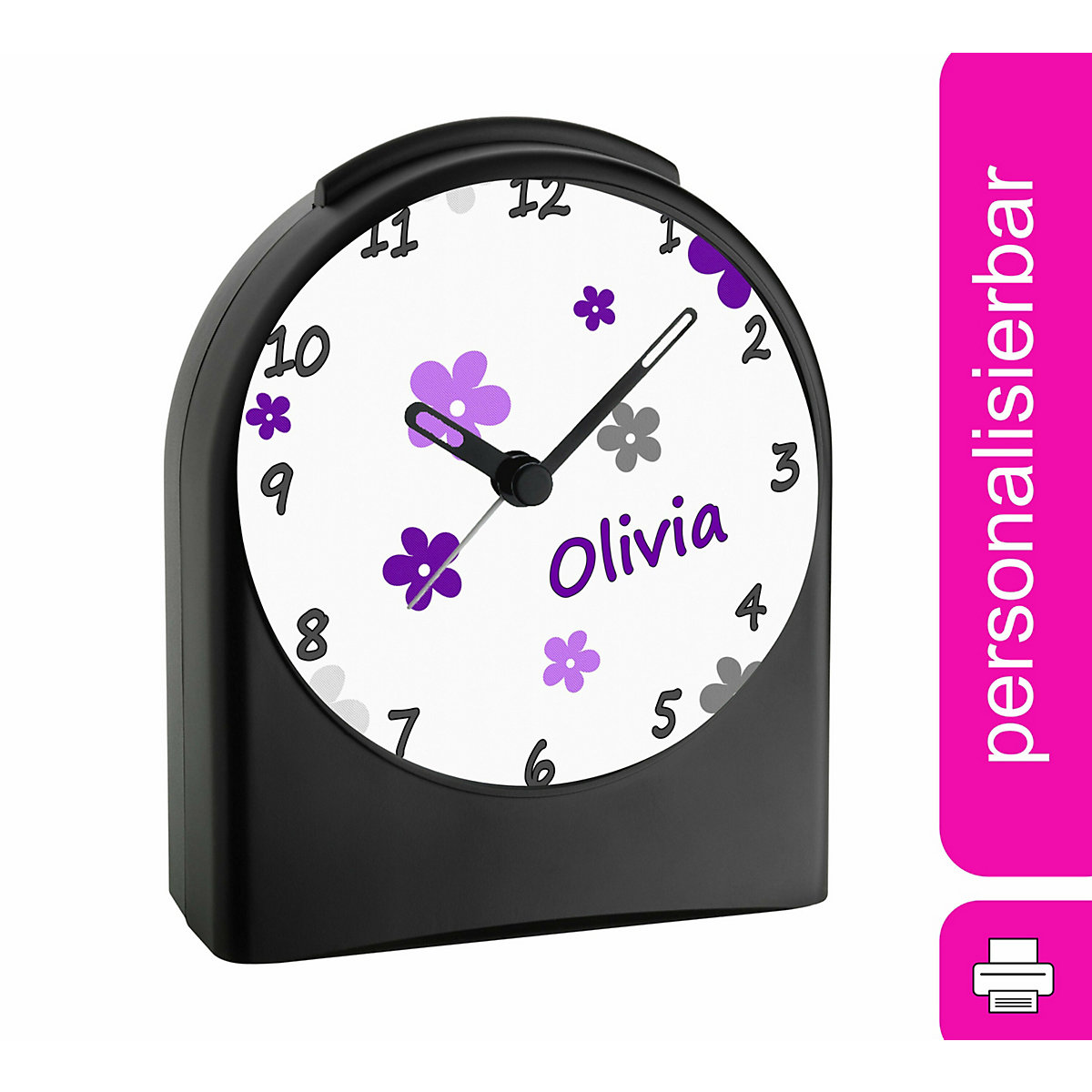 Kinder Funkwecker personalisiert mit Namen Blume Atom-/Funkuhr, 12-Stunden-Anzeigeformat, Schlummerfunktion, Nachtlicht, Geräuschlos/Ohne Ticken