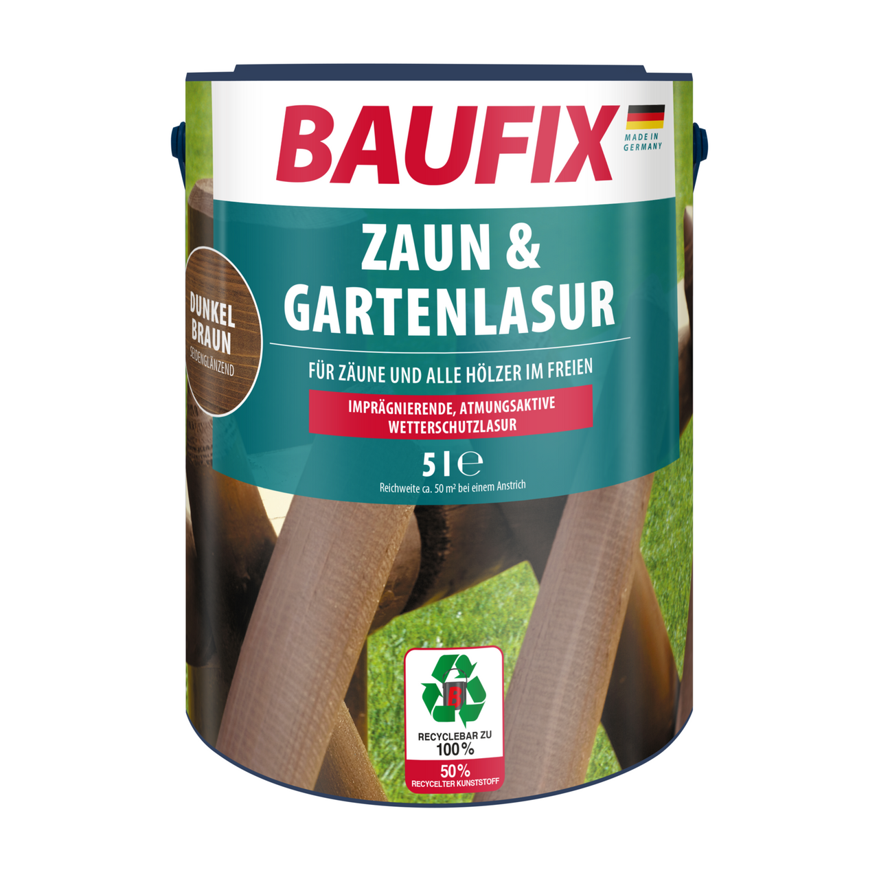 Baufix Zaun & Gartenlasur dunkelbraun seidenglänzend, 5 Liter, Holzlasur