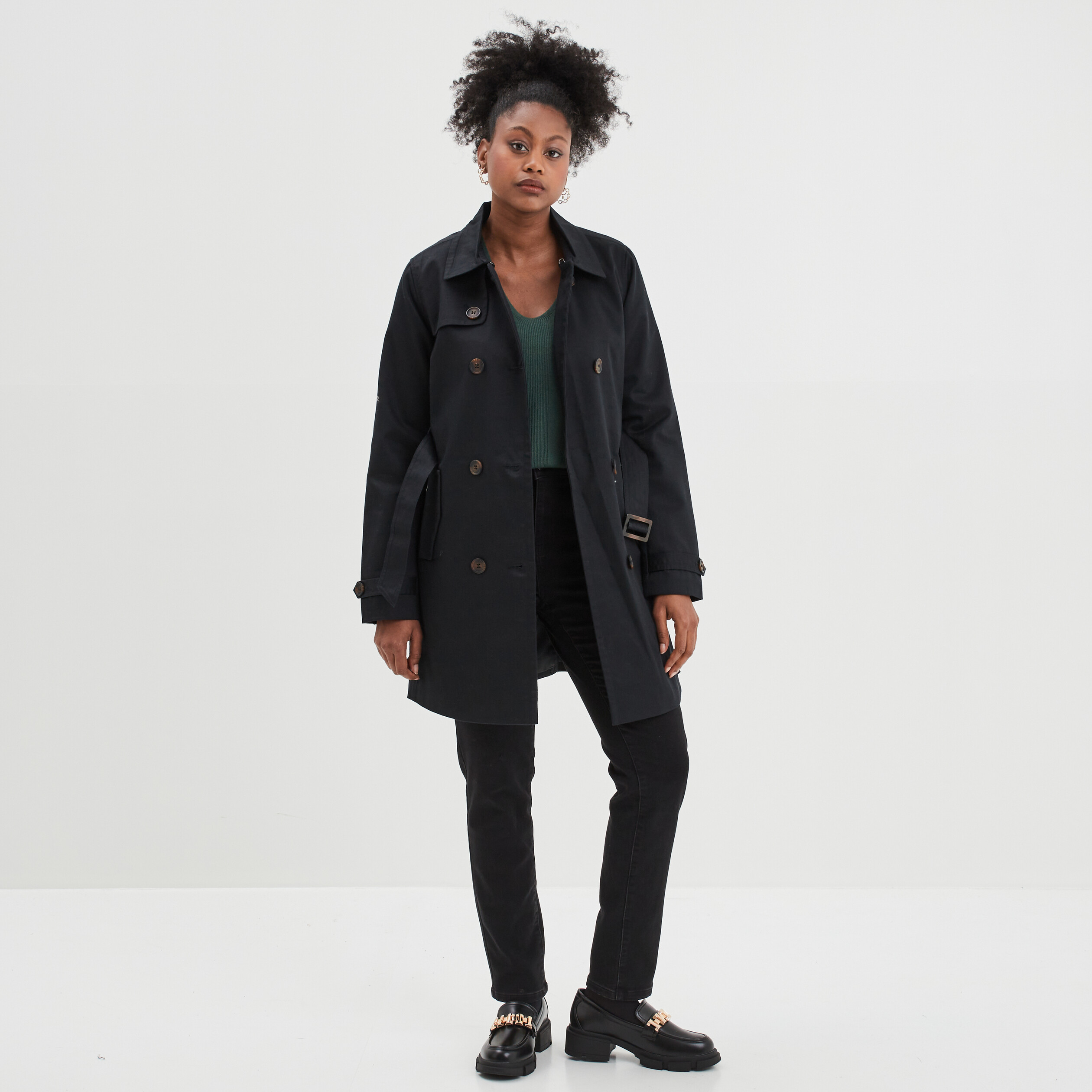 Pull col V manches longues vert foncé femme | La Halle