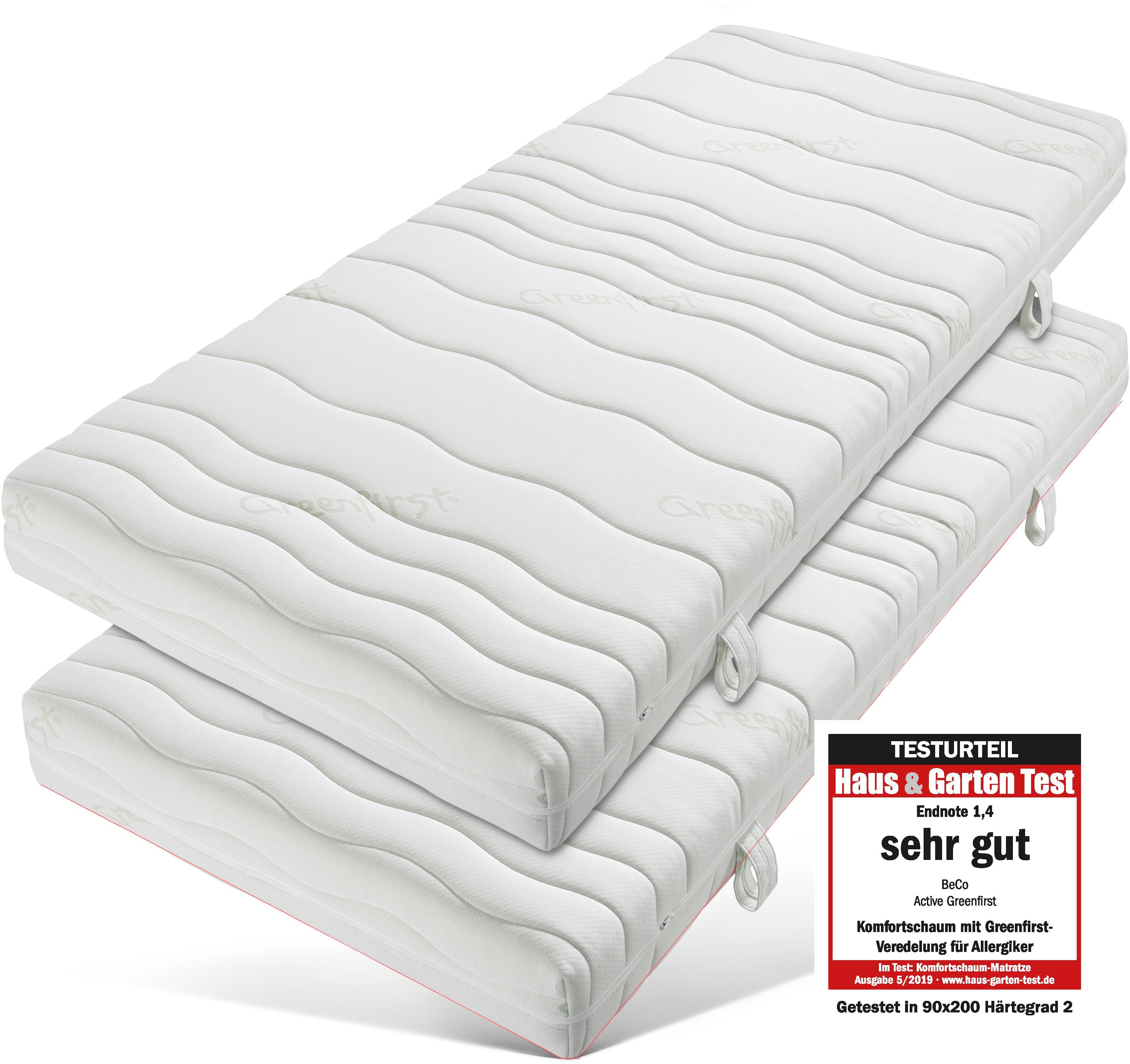 Komfortschaummatratze Active Greenfirst, Beco, 18 cm hoch, (Set, 2-tlg), Matratze in 90x200 cm und weiteren Größen erhältlich, Wendematratze