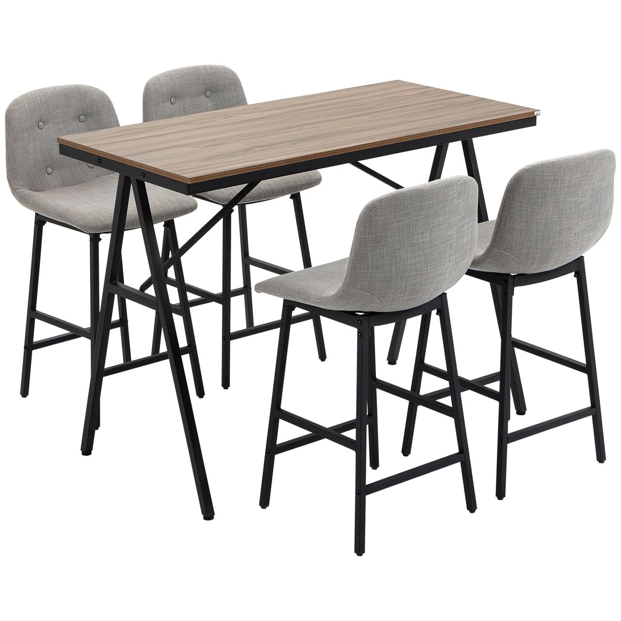 HOMCOM Bartisch mit Barhocker Set, Küchentisch, 5-teilig Essgruppe, Bartisch Set