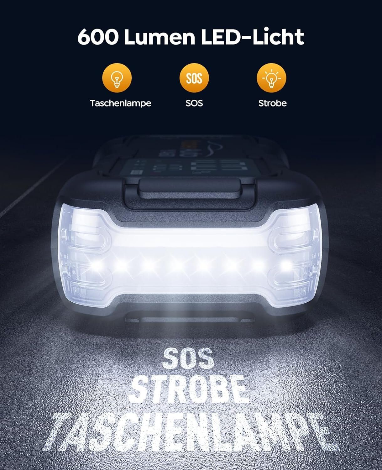 Yaber Starthilfegerät 26800 mAh, 6000A Spitzenstrom Powerbank, 45W Schnellladung