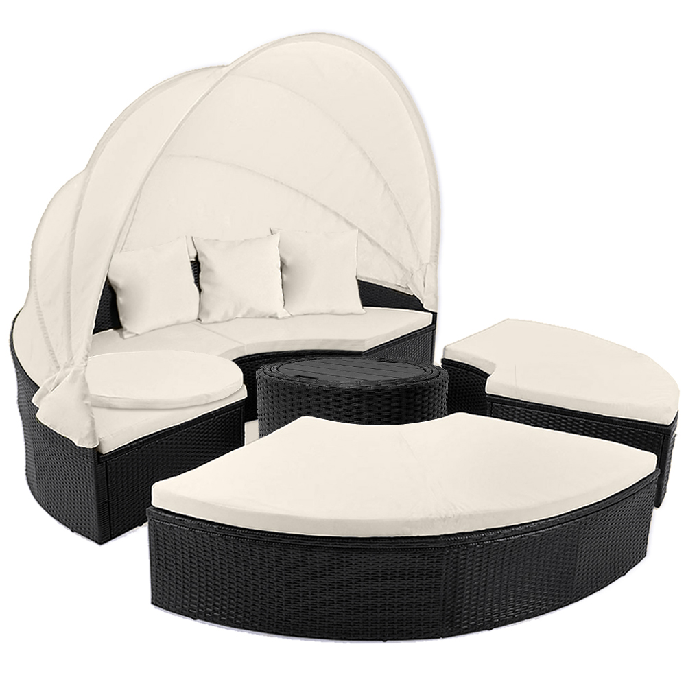 Casaria Sonneninsel Polyrattan mit Sonnendach 185 x 185 x 75 cm schwarz/creme