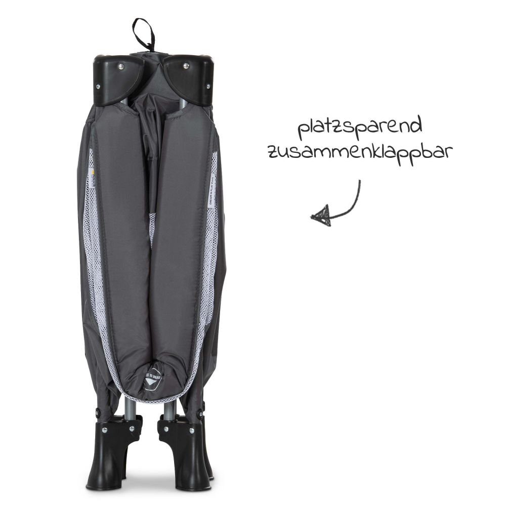 Hauck Baby-Reisebett Dream'n Play Plus - Grey, 3-tlg., Kinderreisebett mit Reisebett Matratze, Moskitonetz Tasche & Einstieg