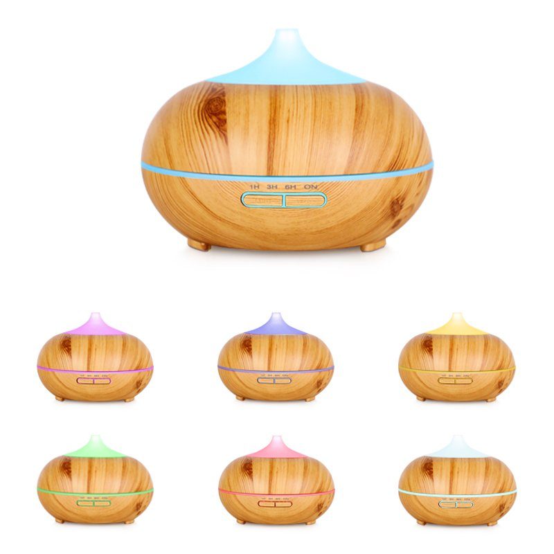 Hyrican Luftbefeuchter Aroma Ultraschall Luftbefeuchter/Diffuser, 0,3 l Wassertank, 300ml antibakterieller Wassertank, 7 Farben-LED-Beleuchtung, Holzoptik