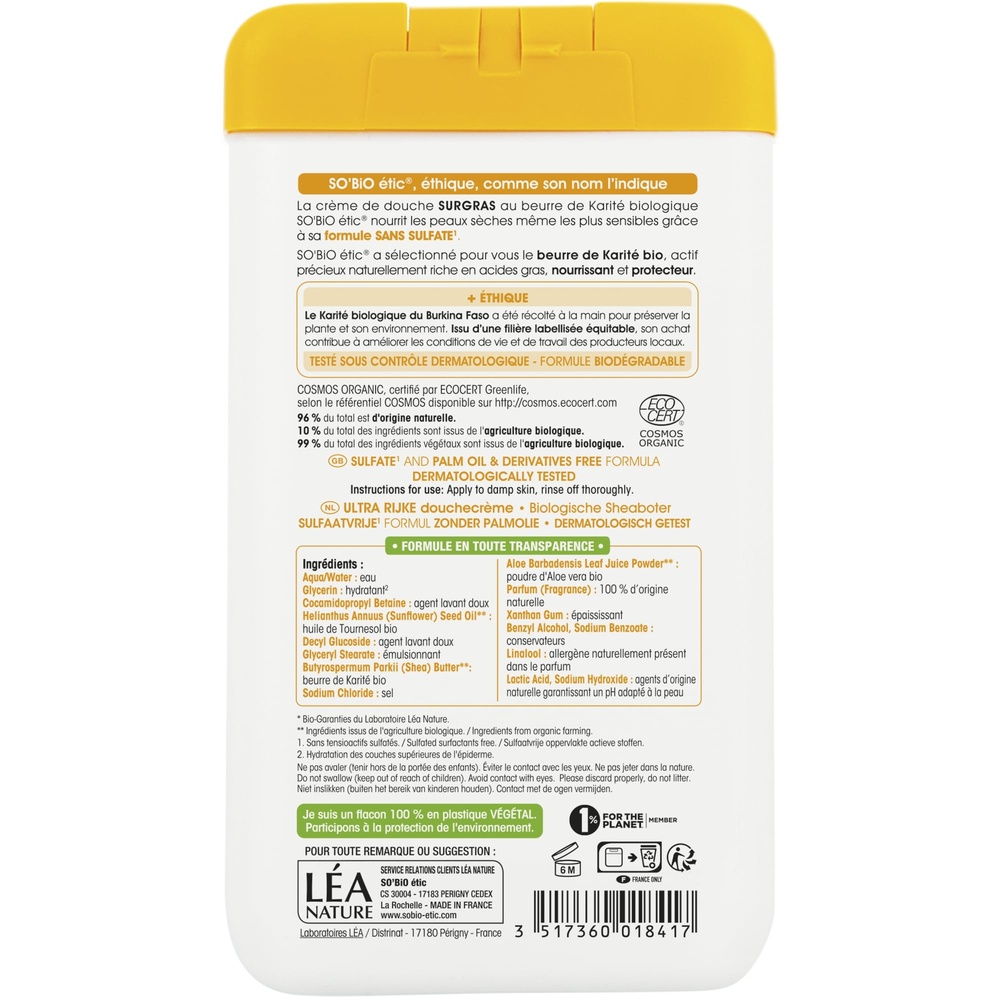 LÉA NATURE SO BiO étic Douche crème surgras, au beurre de Karité bio, nourrit Douche crème
