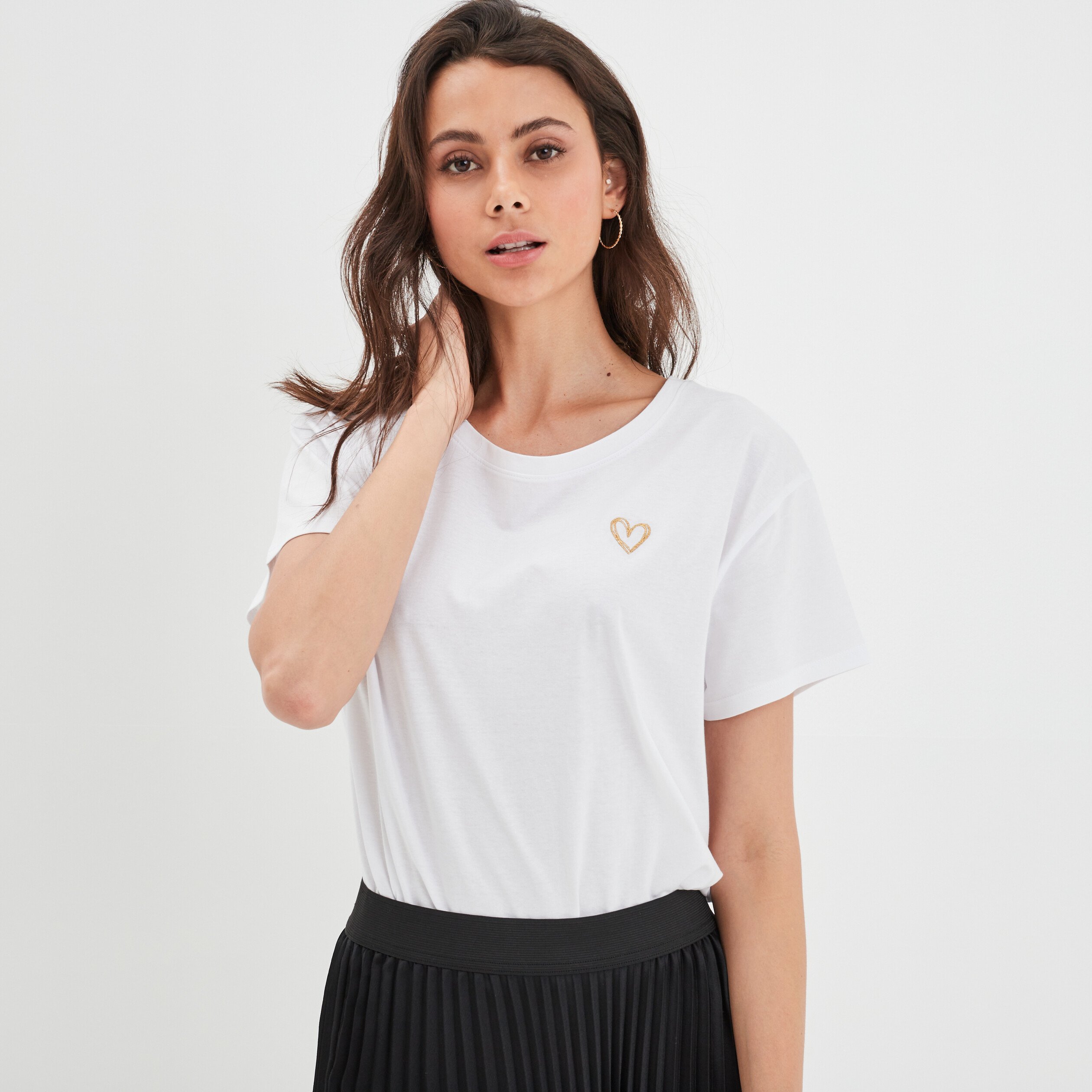 T-shirt oversize broderie devant coton blanc femme | La Halle