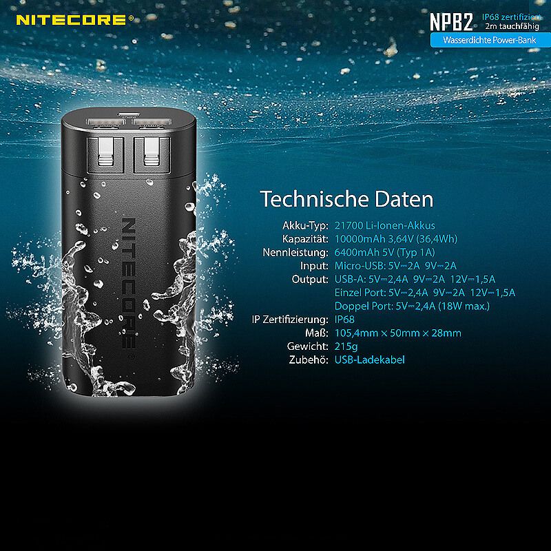 Powerbank NPB2 - 10000mAh - wasserdicht