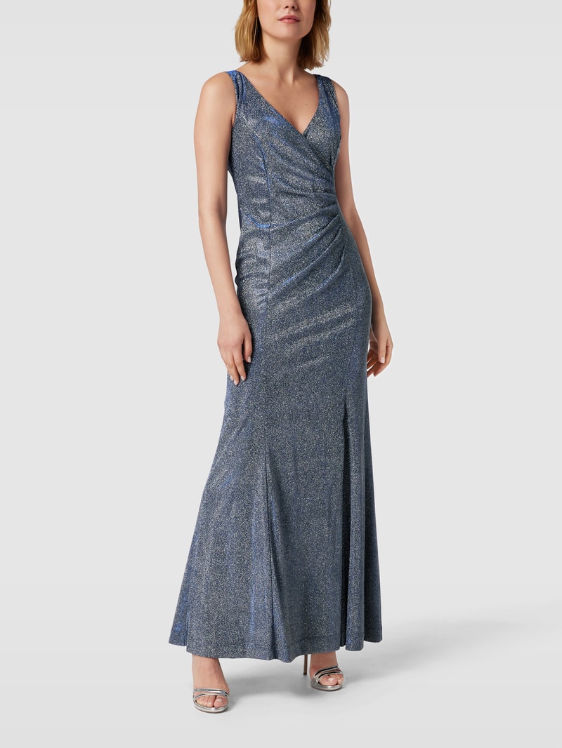 Kleid mit V-Ausschnitt in silber meliert