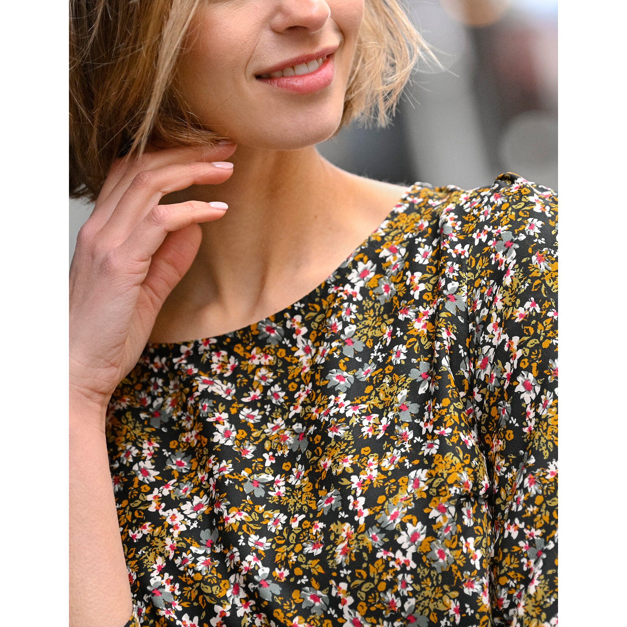 Robe droite manches 7/8ème imprimée