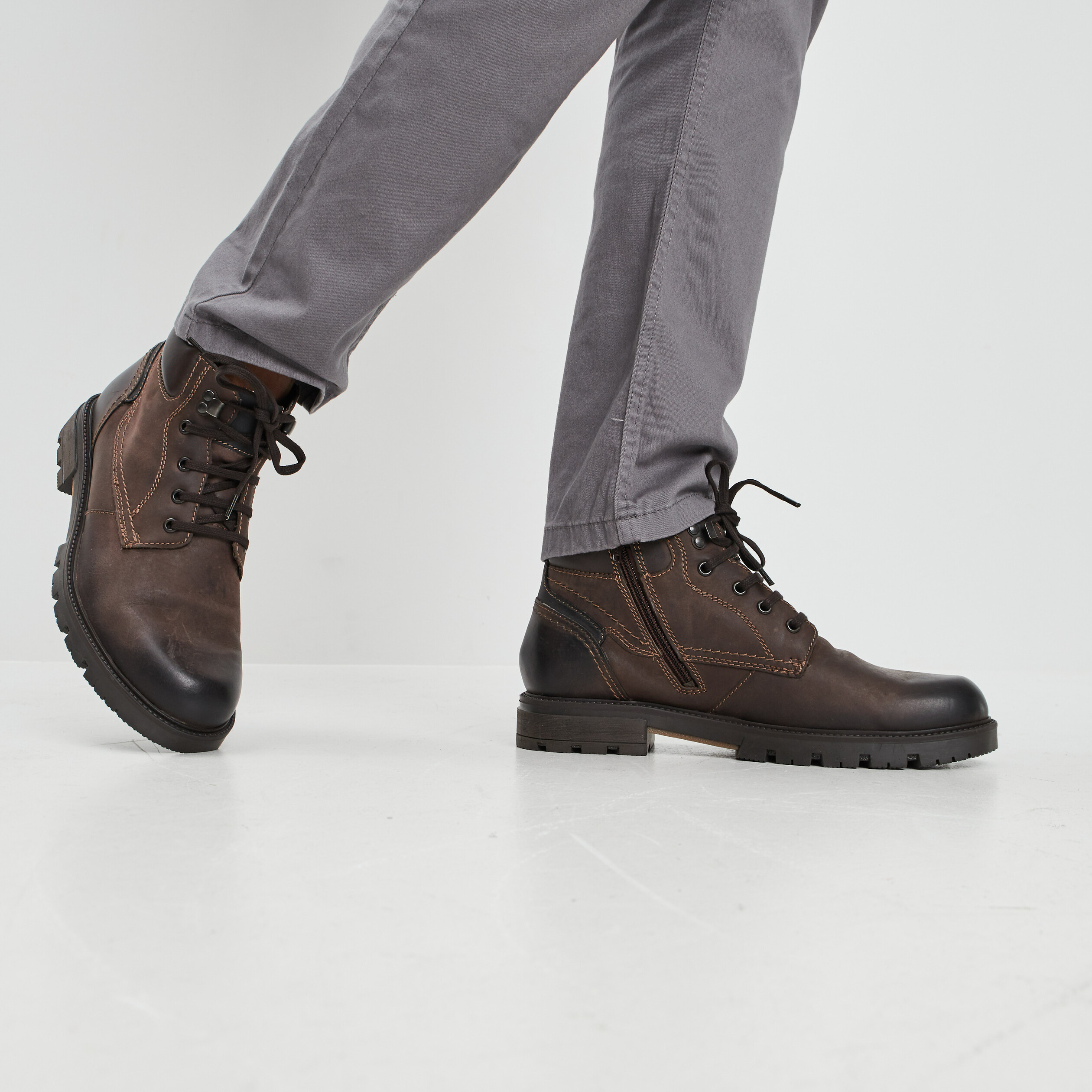 Bottines crantées en cuir marron homme | La Halle