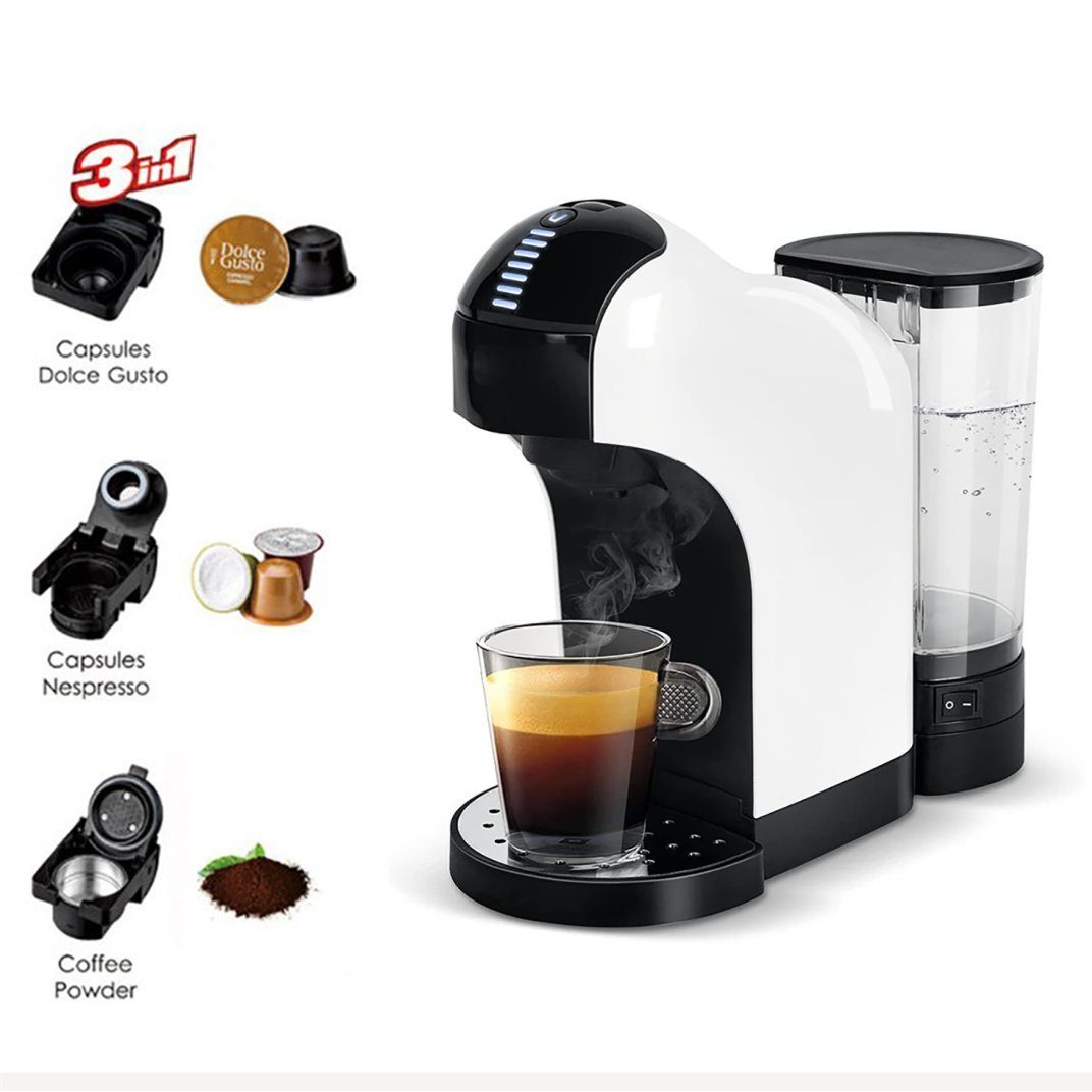 KREATE Kapselmaschine 3-in-1 Kapselkaffeemaschine Dolce Gusto, Nespresso und Kaffeepulver, 1l Kaffeekanne, 25*11*23 CM, Espresso-Kapselmaschine mit Digitaler Touch-Steuerung, 1400W