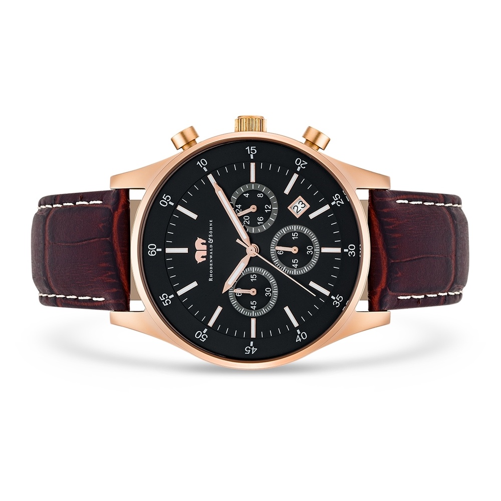 Rhodenwald & Söhne Chronographe Goodwill en Cuir véritable en Brun foncé Montre