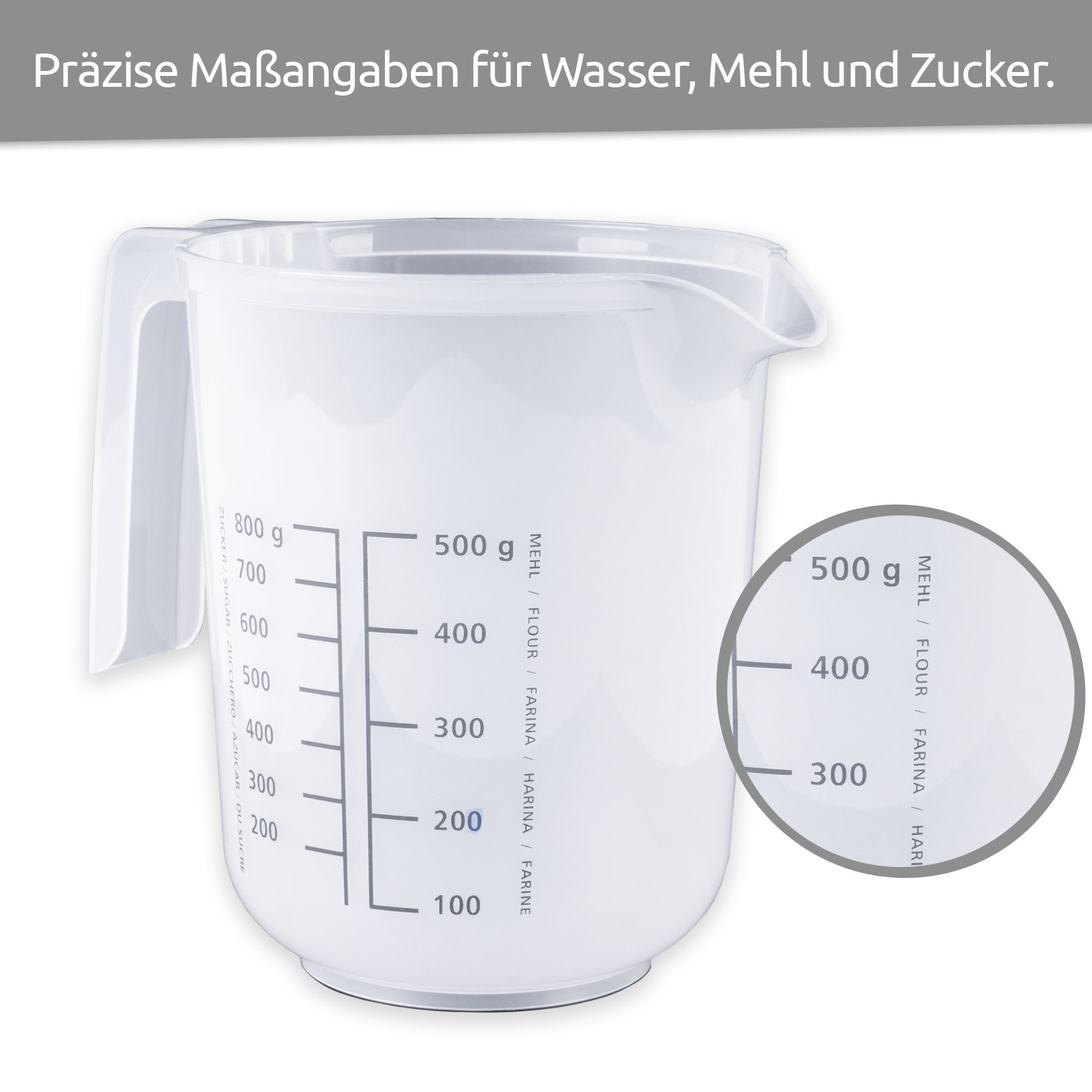 Wüllner + Kaiser Messbecher Messkanne, BPA-freier Kunststoff, (inkl. Spritzschutzring und Deckel), Made in Germany