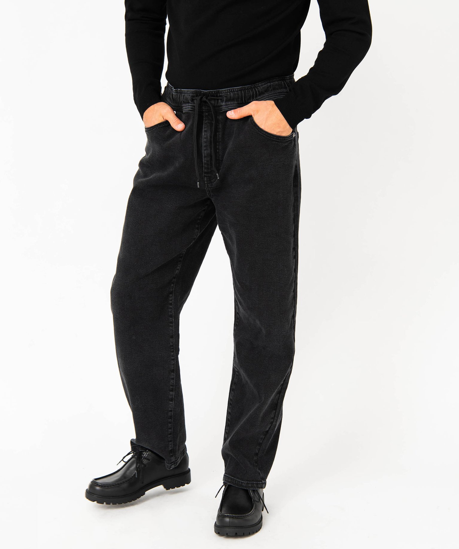 Jean Wide Legs avec taille élastique homme noir | GEMO