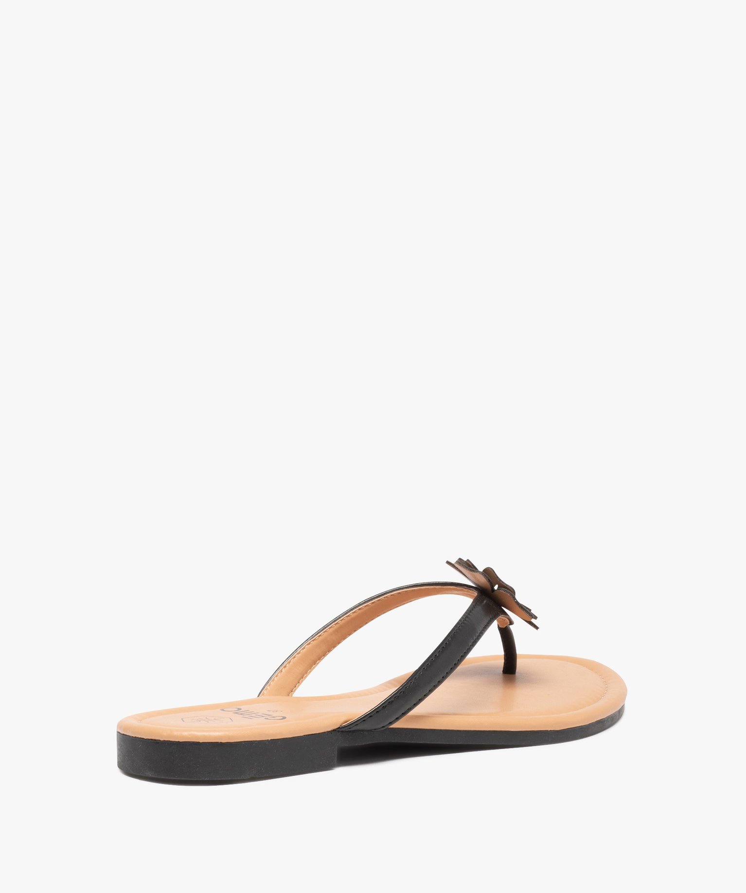 Tongs femme à petit talon plat et fleur sur l’entre-doigts noir | GEMO