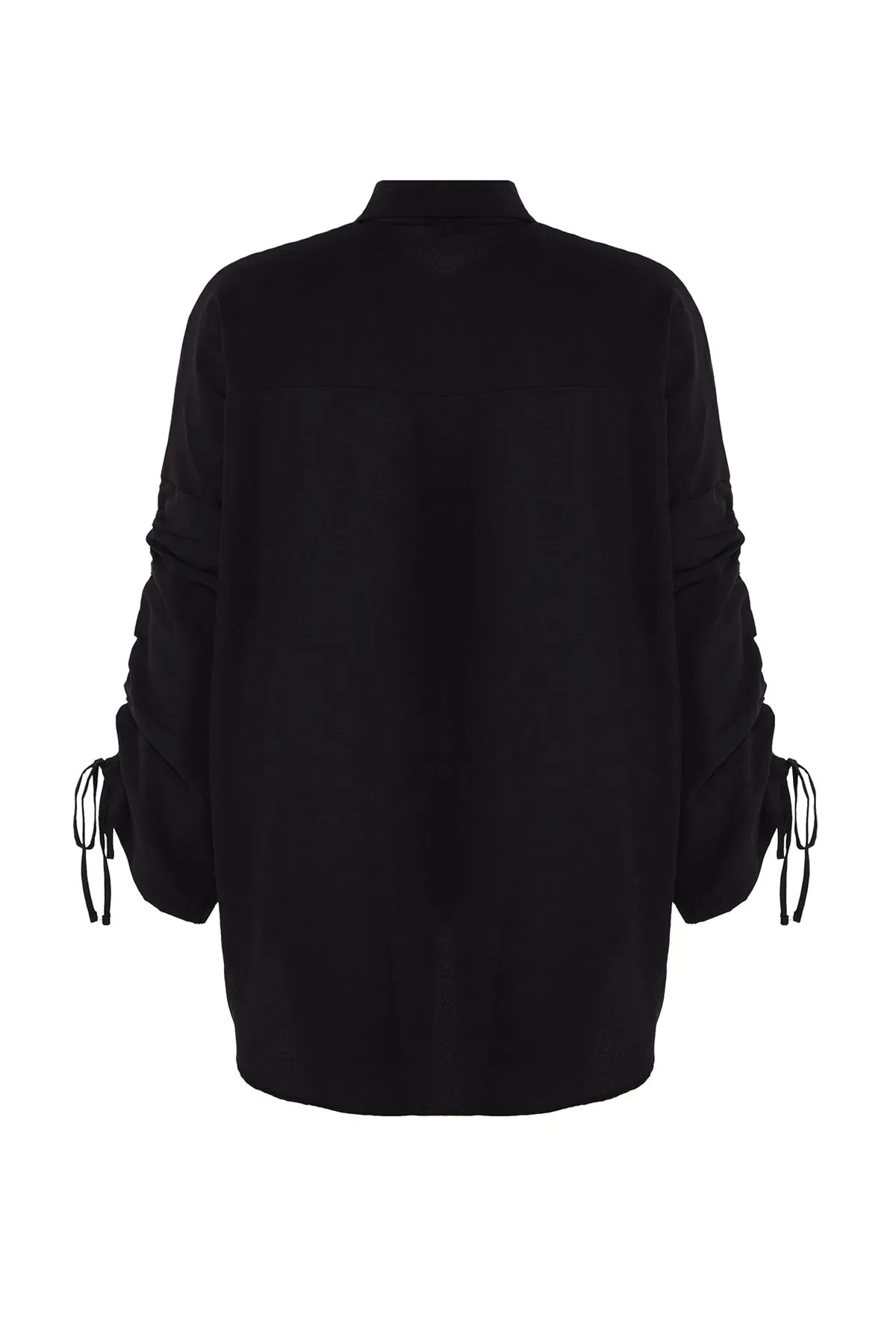 Trendyol Modest  Schwarzes Hemd aus gewebter Baumwolle mit verstellbaren Ärmeln und Raffung, TCTSS23TG00011