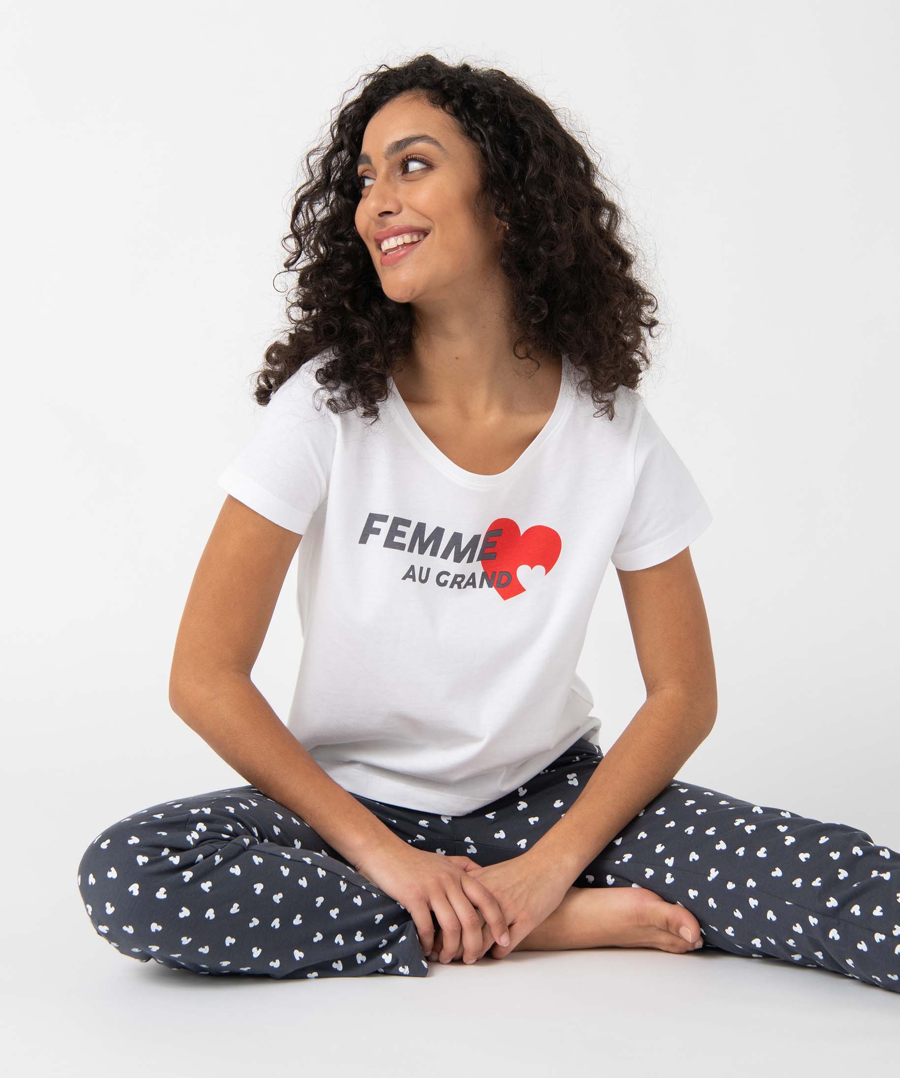 Pyjama femme bicolores avec motifs coeurs multicolore | GEMO