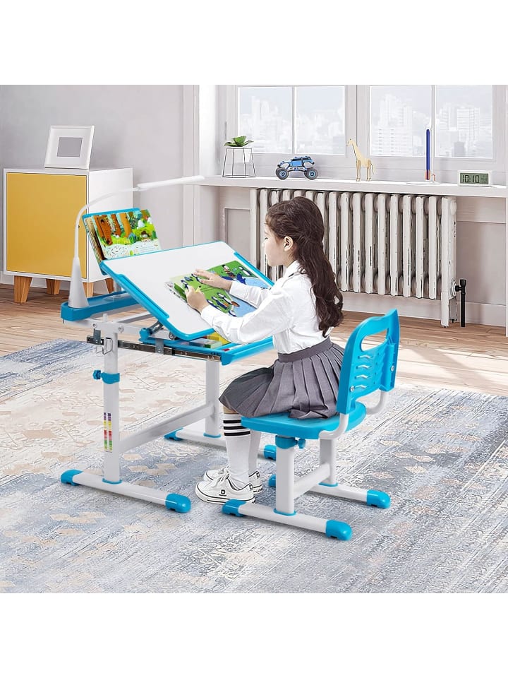 COSTWAY Kinderschreibtisch Set mit Licht ab 4 Jahren in Blau günstig kaufen onesize