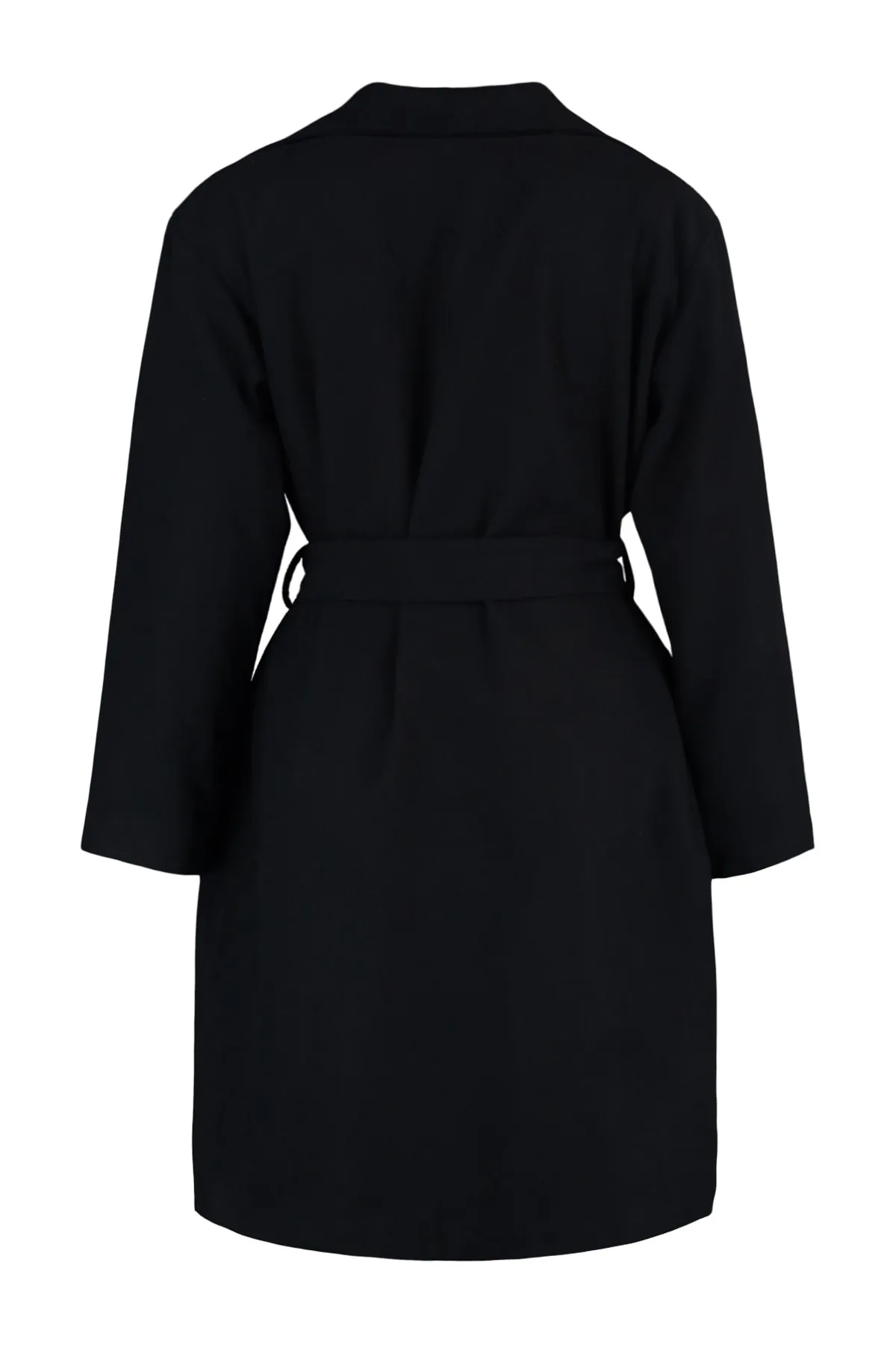 Trendyol Curve  Schwarzer Oversize-Kaschmirmantel mit breitem Kragen und Gürtel TBBAW23KB00001