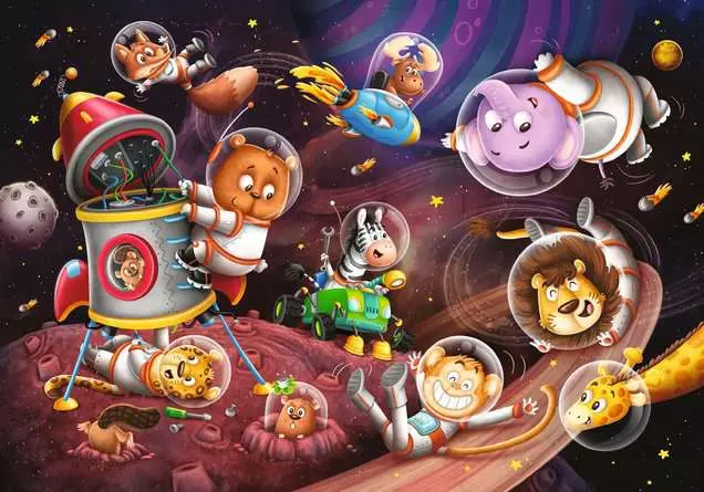 Kinderpuzzle ab 3 Jahren - Tiere im Weltall - 12 Teile