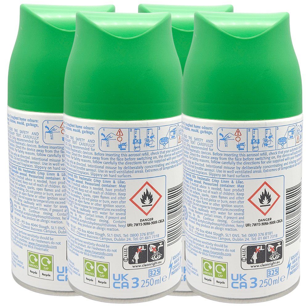 Air Wick Raumduft Crisp Linen & Lilac / Cotton & Weißer Flieder (4 x 250ml, 4-St), AirWick Freshmatic Nachfüller