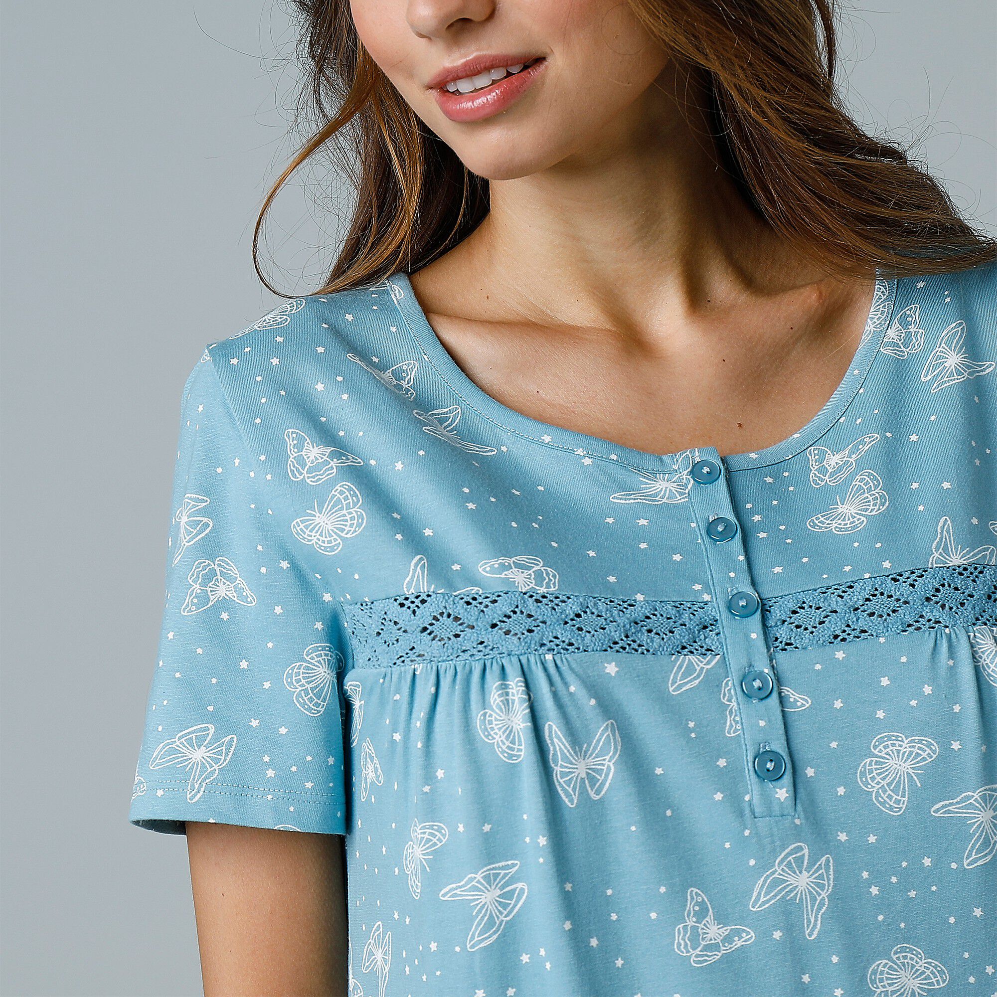 Chemise de nuit longue manches courtes imprimée 