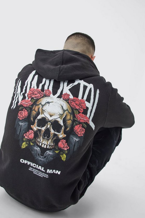 Hoodie mit Reißverschluss und Totenkopf-Print