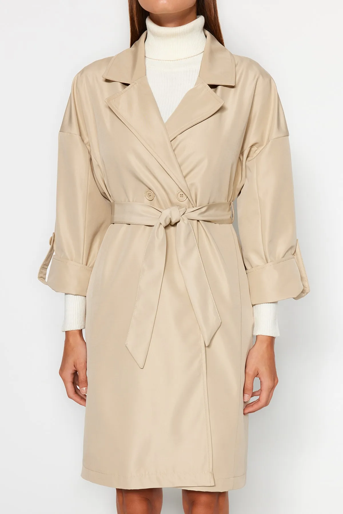 Trendyol Collection  Beiger wasserabweisender langer Trenchcoat TWOAW24TR00019