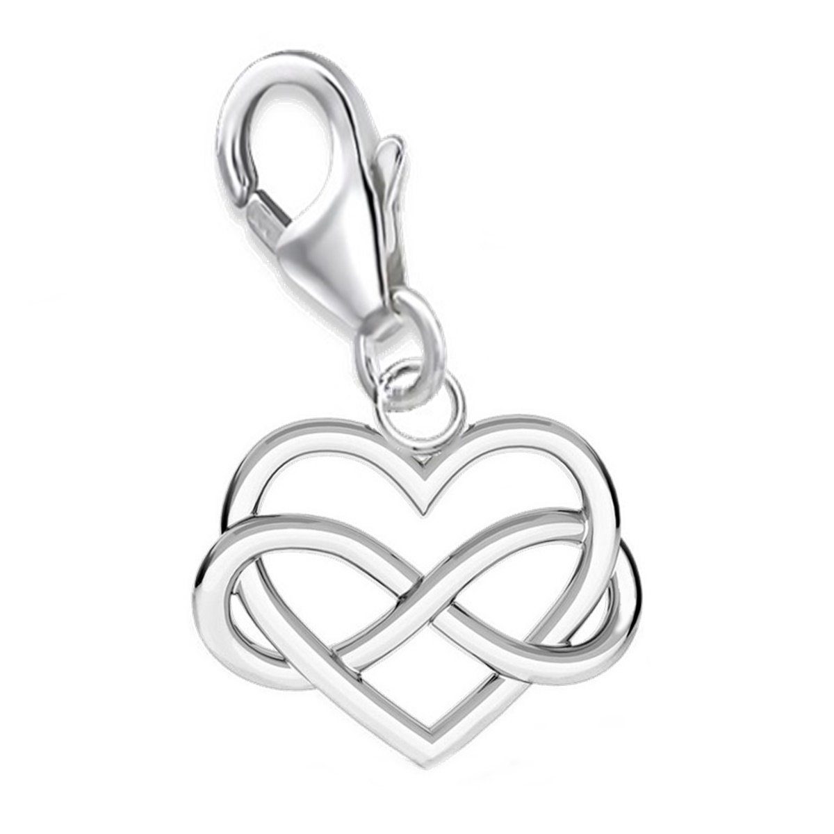 Goldene Hufeisen Charm Herz Unendlichkeit Herz Karabiner Charm für Bettelarmband 925 Silber (1 Stück, inkl. Etui), für Gliederarmband oder Halskette