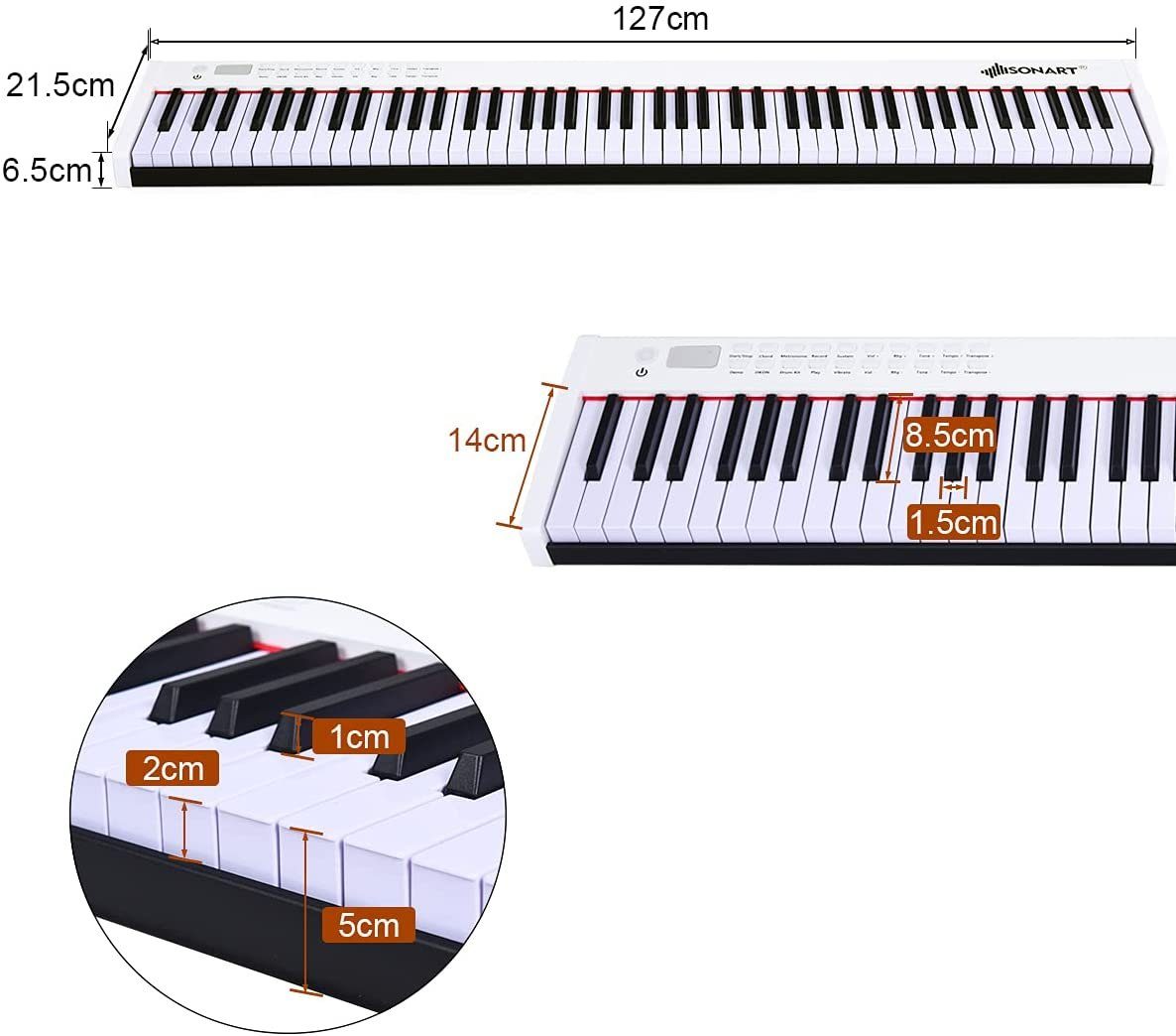 COSTWAY Home Keyboard, 88 Tastatur, mit 128 Rhythmen & Töne