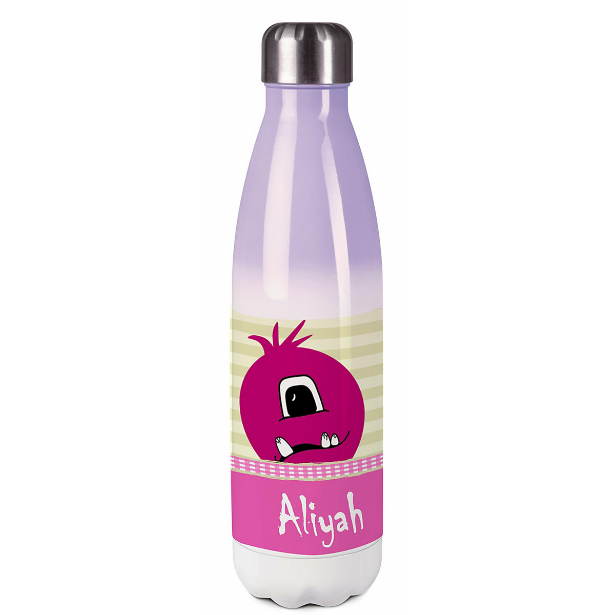 Edelstahl Kinder Thermoflasche / Trinkflasche bunt Monster Karo Farbe rosa Spülmaschinenfest, Auslaufsicher, Bruchfest, Doppelwandig, Für Heißgetränke geeignet, Mit Deckel, Isoliert