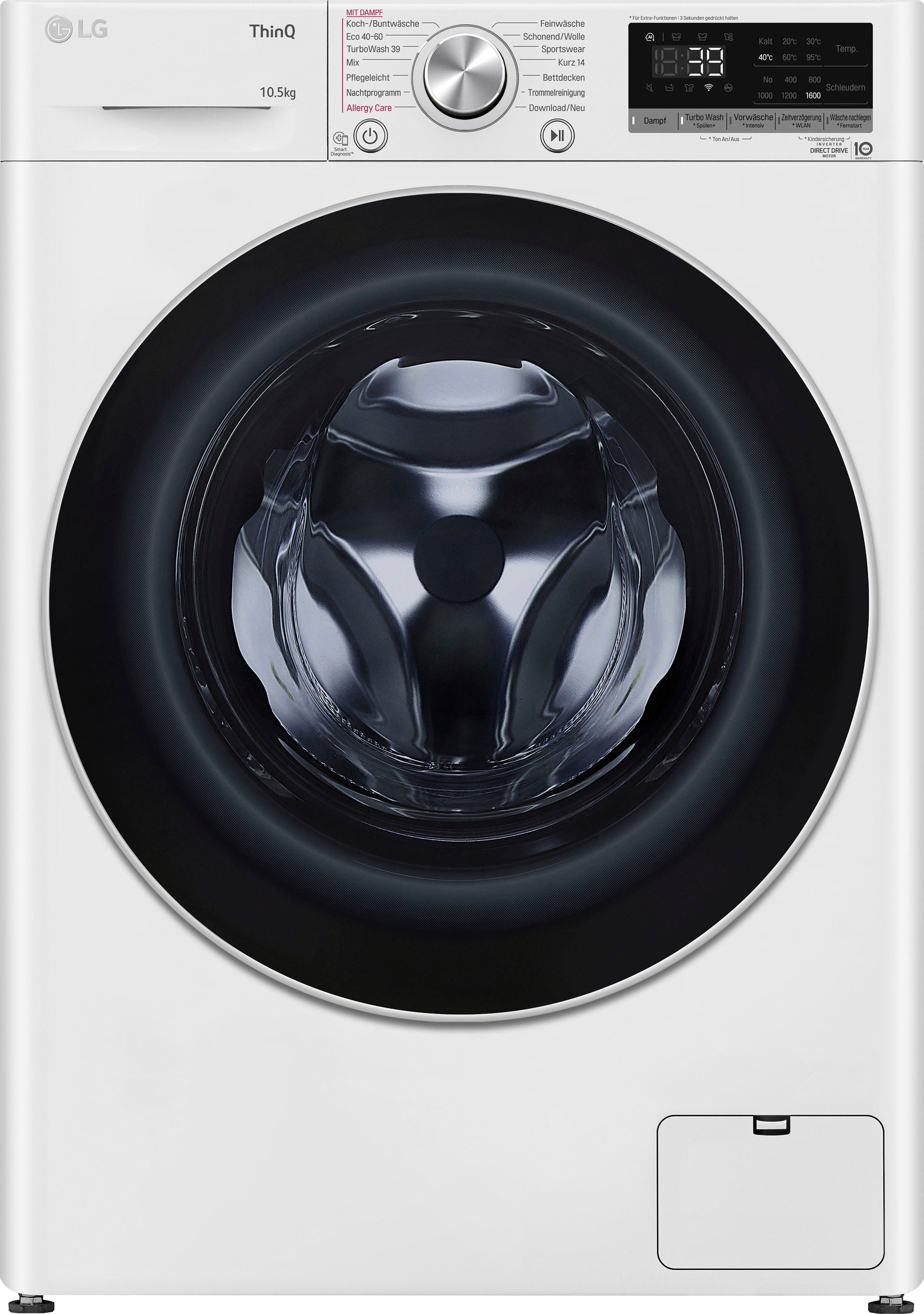 LG Waschmaschine F6WV710P1, 10,5 kg, 1600 U/min, TurboWash® - Waschen in nur 39 Minuten