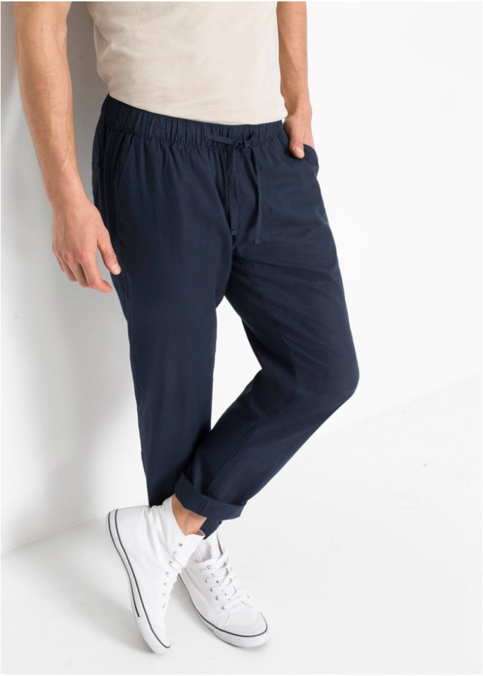 Regular Fit Chino-Schlupfhose mit Leinenanteil, Straight