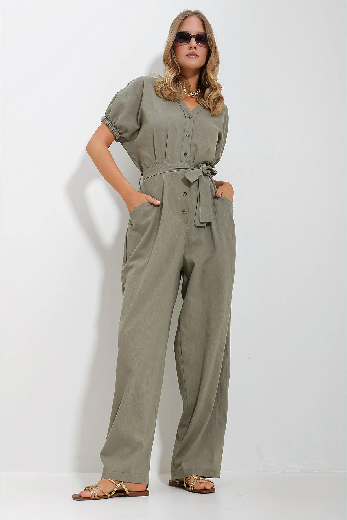 Trend Alaçatı Stili  Jumpsuit - Khaki - Regular Fit