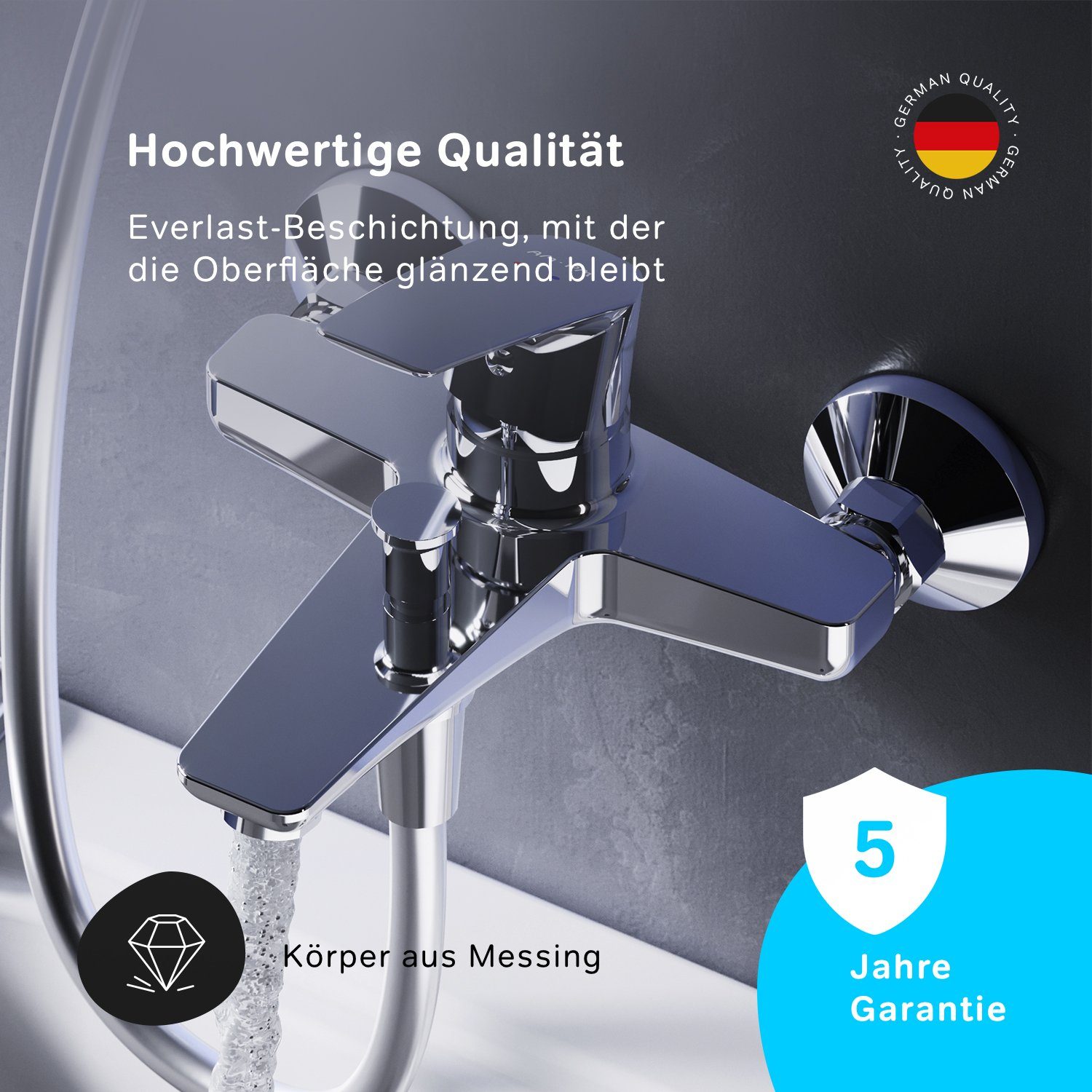 AM.PM Wannenarmatur Badewannenarmatur Gem Bad Armatur (Mischbatterie) Keramikkartusche 35mm, Mischbatterie Badewanne, Wasserhahn Bad