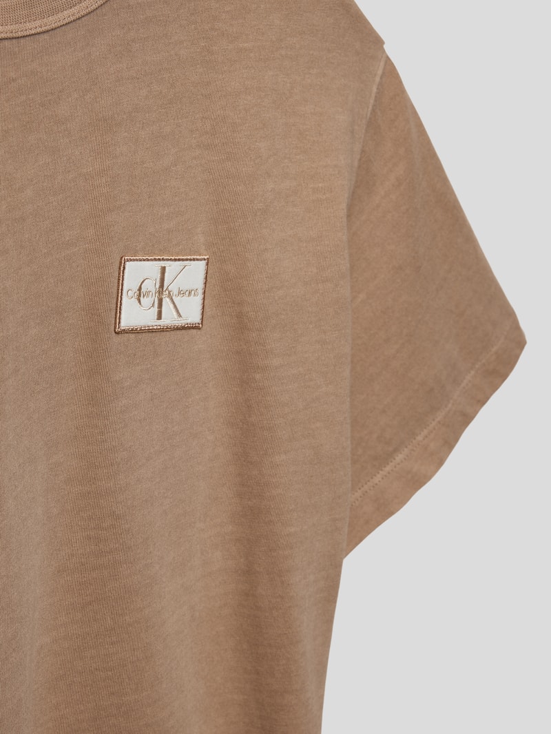 T-Shirt mit Label-Patch Modell 'BADGE MINERAL' in schokobraun