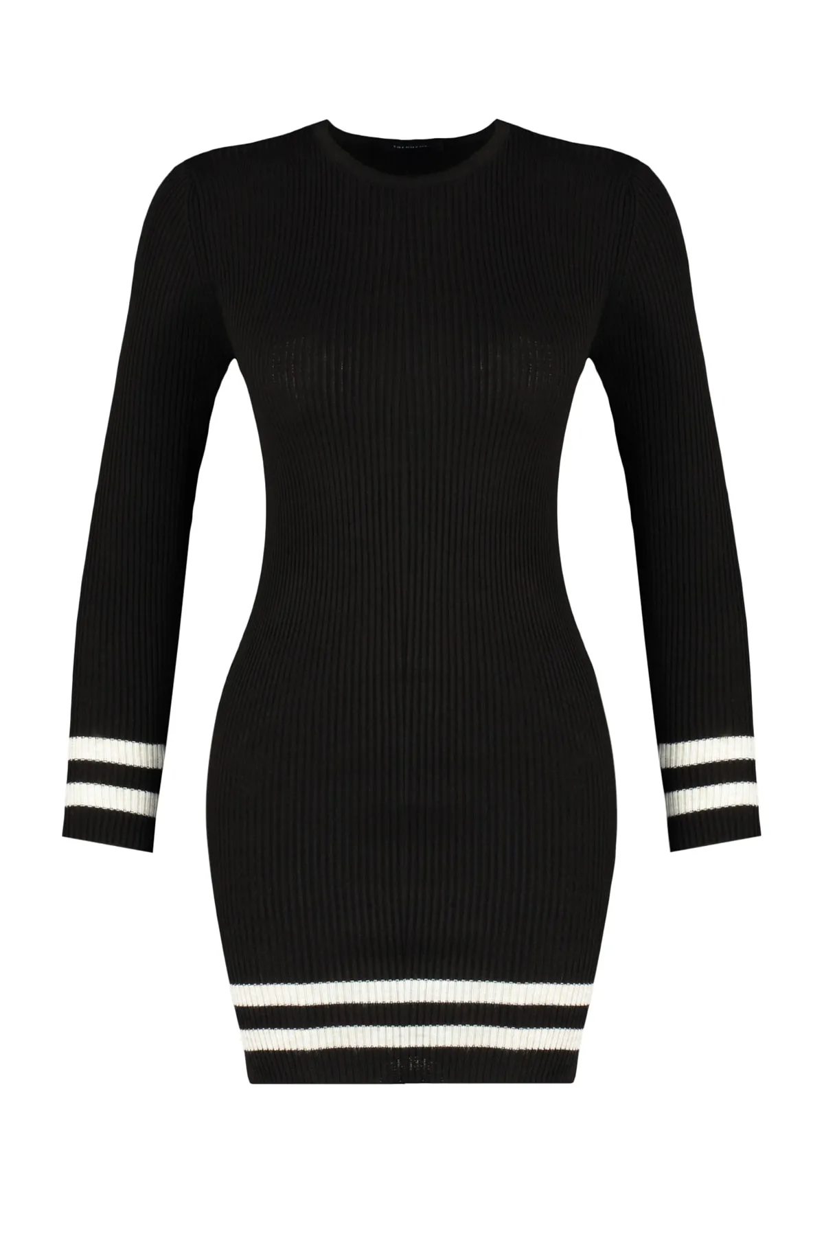 Trendyol Collection  Braunes Mini-Strickkleid mit gestreiftem Saum TWOAW20EL1274