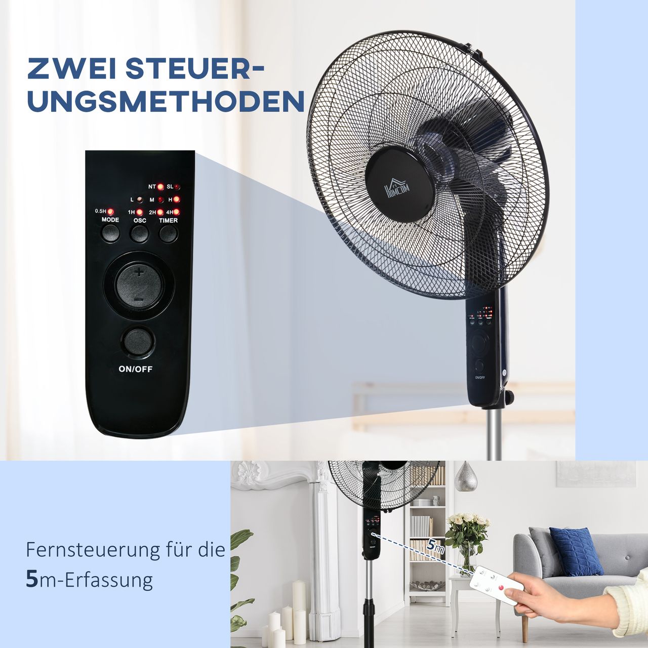 HOMCOM Standventilator Ventilator Fernbedienung Verstellbarer Neigungswinkel