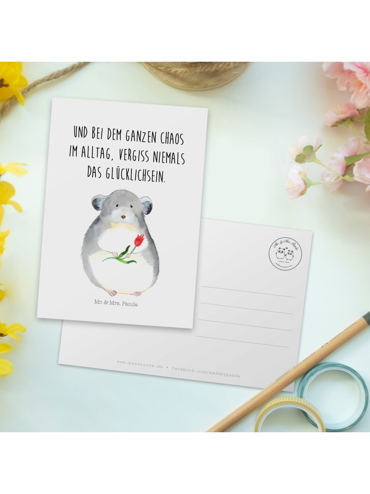 Mr. & Mrs. Panda Postkarte Chinchilla Blume mit Spruch in Weiß günstig kaufen onesize